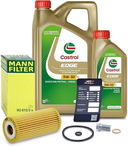 Inspektionspaket Mit Castrol EDGE 5W-30 LL Motoröl, Ölfilter & Dichtung – 7L Set