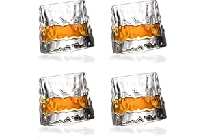 MOORG Set Bicchieri da Whisky in Vetro Rotante, Bicchieri Wisky con Fondo Sferico per Degustazione, Bicchiere Senza Gambo di Alta Qualità, 4 Pz Bicchieri Vetro Particolari per Rum, Gin, Amaro e Distillati