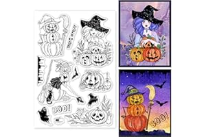 ORIGACH Tampon transparent en silicone transparent pour la fabrication de cartes, Halloween, sorcière, citrouilles, fantômes, bricolage, scrapbooking, journal, album photo, décoration