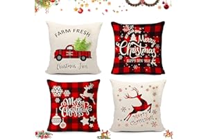 Sunshine smile Świąteczna poszewka na poduszkę 45 x 45 cm, 4 sztuki, Wesołych Świąt Bożego Narodzenia, poszewka na poduszkę bożonarodzeniową, lniana poszewka na poduszkę na Boże Narodzenie, dekoracja bożonarodzeniowa