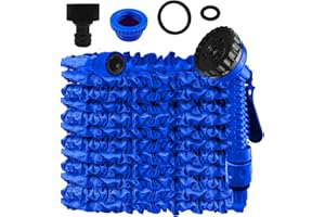 Bosmsaslad Manguera Jardin Extensible, 15 Metros (Azul) Manguera Flexible Jardín con Pistola Rociadora 7 Funciones, Garden Hose, Manguera de Riego de Plantas para Lavado de Coches, Limpieza de Suelos