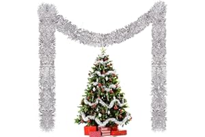 10 Stück x 2M Weihnachten Lametta Girlande, Lametta Girlande Weihnachtsgirlande, Glitzernd Gir-lande Weihnachten Innen-Und Außen für Weihnachtsbaum Weihnachtsfeier, Lametta Weihnachtsdekoration Silber