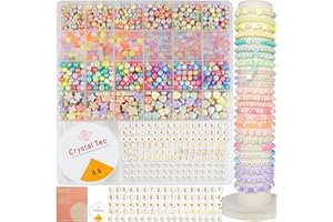 WOOLEE Acrylic Beads Bracelet Making Kit, 6MM Round Beads for Jewelry Making, Pastel Beads Set, 1350+ Colorful Plastic Beads for Bracelet Necklace DIY Craft Girls' Gift