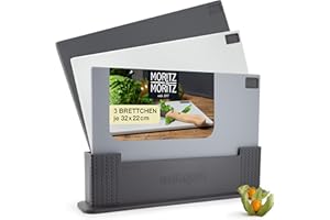 Moritz & Moritz 3x Schneidebrett Kunststoff Set - 32 x 22 cm - Im praktischen Ständer – Küchenbrett Groß – Spülmaschinengeeignet und hygienisch