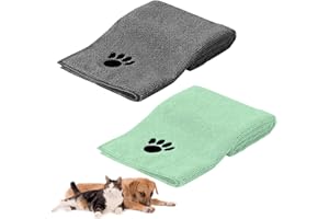 HRILKAOD 2 Pièces Serviette pour Chien et Chats, 75 x 35 cm Serviette de Bain pour Animaux de Compagnie Serviette en Microfibre Douce et Absorbante Serviette à Séchage Rapide (Gris+Vert)