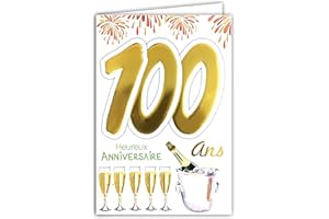 AFIE Age Mv 69-2046 Carte Anniversaire 100 ans Homme Femme motif Flutes Bouteille Champagne Feu d'artifice