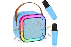 FUNMO Micro Karaoke Enfant,Microphone Karaoké sans FI,Machine de karaoké avec 2 Microphones,Portable Bluetooth Karaoké Machine,Jouet de Machine Karaoké avec LED Lumière pour Enfant Adulte