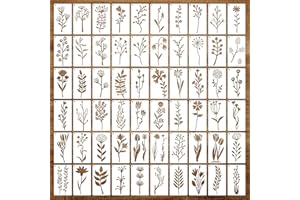 OPUHOHR 60PCS Flower Leaf Stencils for Crafts, Small Painting Stencils, Floral Templates for Wall Card Rockwood Signs Coasters Canvas Home Decor