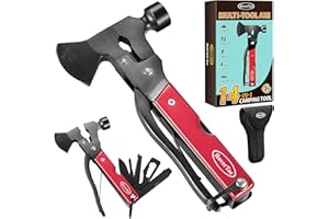 Multitool toporek prezent dla mężczyzn: RoverTac Hatchet Survival Gear 14 w 1 narzędzie wielofunkcyjne nóż młotek szczypce piła otwieracz do butelek śrubokręt na kemping, prezent dla mężczyzn i taty