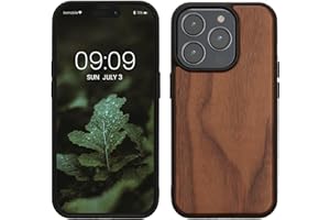 kwmobile Carcasa Compatible con iPhone 15 Pro Funda - Funda Dura de Madera con Bumper de TPU - marrón Oscuro