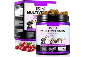 ZIXAOK Multivitamina 15 en 1 para Perros, 150 Unidades de vitaminas y Suplementos para Perros para Apoyo a Las articulaciones, digestión, corazón, Piel, Cuidado del Pelaje, vitaminas A, E, D3, B12