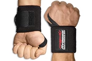 RAIGEKI FITNESS BUILD A POWERFUL BODY Wrist Wraps [Set di 2] Supporto forte, 45cm di lunghezza, (+ piani di allenamento) - Wrist Wraps for Fitness, Strength Training, Bodybuilding, Crossfit & Calisthenics - Wrist Wraps for Men and Women