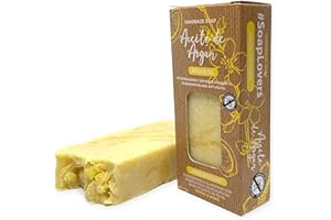 BIG SOAP FACTORY Jabón Natural de Aceite de Argán - Jabon de Manos, Cuerpo, y Cara Regenerador y Antienvejecimiento, Pastilla Sólida Ecológica y Artesanal, Fabricado en España, Vegano y Sin Aceite de Palma (100 g)