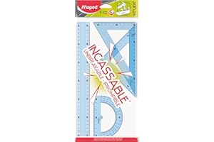 Maped - Reglas Escolares - Study Unbreakable - Maxi Kit de 4 Piezas - 1 Regla de 30 cm, 1 Cartabón de 21 cm, 1 Escuadra de 21 cm y 1 Transportador de 180° - Diseño Transparente
