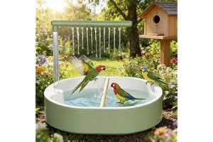 Zinueen Fågeldusch, undulat och nymfparakit – automatiskt fågelbad med vattenfall och cirkulationskran, burtillbehör, vattensystem av ABS, 31,8 x 28 x 25 cm, USB-drift för badnöje