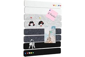 JIOL 8 Pack Felt Pin Board Bar Strips Bulletin Board for Bedrooms Offices Home Wall Decoration, Notice Board Self Adhesive Cork Board with 50 Push Pins for Paste Notes, Photos, Schedules (Black Grey White)