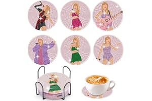 FORFAMY Taylor Merch Lot de 6 Dessous de Verre DIY Rond Tapis Modèle de Personnage Chanteur Graphique Antidérapants Réutilisable Tasse Boissons Café Thé Décoration de Bureau Fan Cadeaux