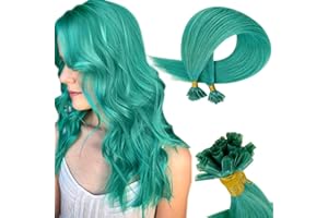 RUNATURE Remy Nail Tip Extensiones de Cabello Humano Brasileño Color Verde Azulado U Tip Straight Hair Extensions 25g 20 Pulgadas