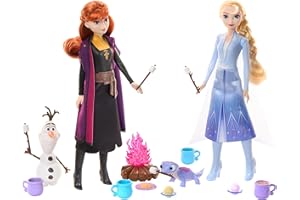 DISNEY FROZEN Disney Kraina lodu Leśne przygody Zestaw prezentowy z 2 lalkami (Elsa i Anna), 2 figurkami przyjaciół i 12 akcesoriami biwakowymi, HPD52