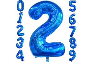 OUSUGA Globo Azul Oscuro Número 2, 40 Pulgadas Globos de Helio con Número de Papel de Aluminio Globos de Cumpleaños Decoraciones de Fiesta Para Aniversario Graduación Baby Shower Suministros Para Fiestas