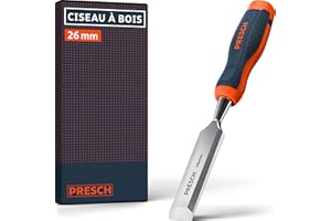 Presch Ciseau à bois 26mm - Parfaitement aiguisé pour utilisation immédiate - Pour les professionnels avec un angle de 25° - Capuchon métallique robuste - Poignée ergonomique pour prise en main sûre