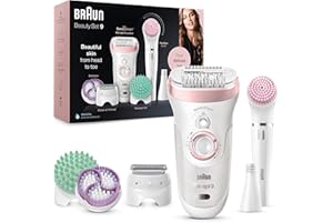 ‎BRAUN Braun Silk-épil 9 Beauty-Set, Epilierer Damen / Haarentferner, FaceSpa Gesichtshaarentferner, Aufsätze für Rasierer, Peeling, Reinigung Gesicht/Körper, Tasche, 9-995, weiß/flamingo