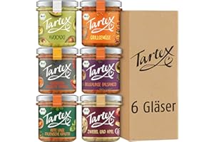 Tartex Bio Brotaufstriche Herzhaft | Veganer Aufstrich | Kennenlernbox Mediterran | 6 Gläser im Vorteilspack | lecker auf Brot oder als Dip | 820g