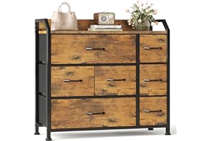 ‎CAIYUN CAIYUN Chest of Drawers with 7 Drawers, Hallway Cabinet, Dressers & Sideboards, Vintage Storage Cabinet for Bedroom, Closet Drawer Cabinet Made of Fabric & Wood Top, Living Room Furniture - Rustic