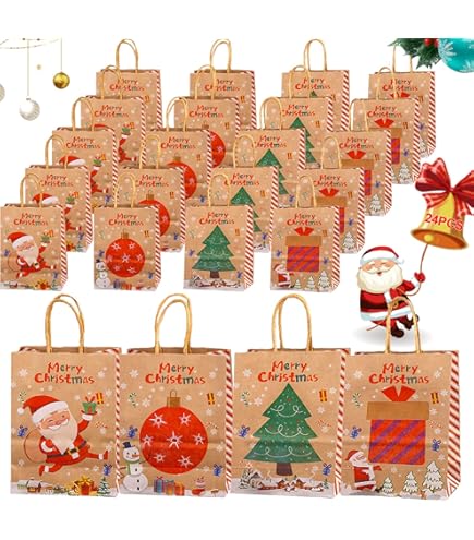 Lot De 24 Sacs Cadeaux De Noël Avec Poignée - Sacs Cadeaux De Noel Avec Poignee Sacs Cadeaux De Noel En Kraft Pour Cadeaux De Noel 21 X 15 X 8 Cm Multicolore 97635627