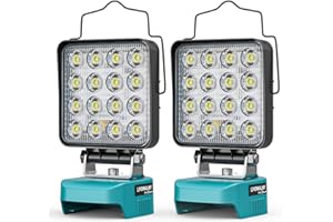 LIVOWALNY Lot de 2 Lampe LED Rechargeable Pour Makita 18V Batterie: 48 W Projecteur LED Chantier à Double Interrupteur avec Type C/USB Lampe de Travail Pour Garage, Camping, Chantier (Sans Batterie)
