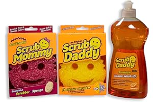 Scrub Daddy y Scrub Mommy Wonder Wash-Up Combo, Esponja lavavajillas en paquete doble con líquido lavavajillas 500 ml, Esponjas de cocina multipack para limpieza, Estropajo para lavavajillas