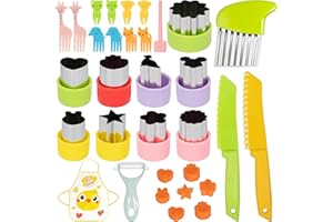 CIMOYBAI 25 stampini per frutta e verdura in acciaio inossidabile Set di mini taglierine per verdure per bambini con taglierina ondulata, 10 stuzzicadenti con personaggi dei cartoni animati, coltello