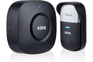 Campanello senza fili "EURA" WDP-52A3 - cinetico, senza batteria, ampliabile, 230 V CA, 38 melodie, portata fino a 200 m, IP55, portanome - nero