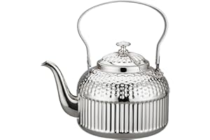 SANQIAHOME 1200ml Théière en acier inoxydable avec infuseur style rétro，argent