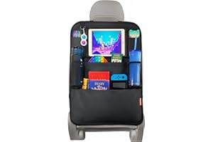 Huckaboo Car Seat Organiser - Kids Back Seat Organiser, Storage Pockets, Screen Holder, Black, 1 Pack