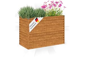 DELUKE Hochbeet aus Cortenstahl Aksel | unten offen | Pflanzenbeet Metall Gartenbeet Blumenbeet Beet hoch Frühbeet für Garten Gemüsebeet, 100x50x69cm