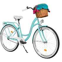 MILORD Damenfahrrad Citybike Komfort Mit Weidenkorb Vintage Fahrrad, 26, 28 Zoll, 1-Gang (Blau, 26 Zoll) Sport & Freizeit
