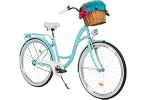 MILORD Bicicletta da donna City Bike Comfort con cestino in vimini vintage bicicletta 26,28 pollici, 1 marcia