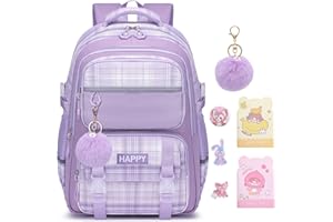 HANXIUCAO Cartable Fille Primaire - 24L Sac a Dos College Fille, Kawaii Léger avec Pendentif pour Enfants de 7 à 14 Ans