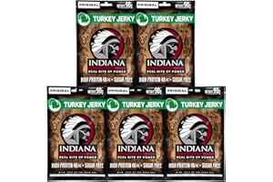 ‎INDIANA JERKY Indiana Turkey Jerky, Geschenkbox High Protein Trockenfleisch, ohne Zuckerzusatz, Gluten-frei (5 x 90g)