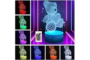 Birshe Lampka nocna 3D LED, iluzoryczna lampka nocna dla dzieci, 16 kolorów, zabawka, USB, Smart Touch, pilot zdalnego sterowania, lampa stołowa, prezent, do pokoju dziecięcego, dekoracja