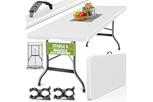 tillvex Tavolo da giardino pieghevole in plastica, 220 x 70 cm, con maniglia per il trasporto, per giardino, terrazza e balcone, tavolo da campeggio per 10 persone