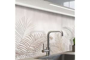 KitchenYeah© Paraschizzi Cucina Adesivo 60x80 cm Pannello Parete Paraspruzzi Pannelli Retro Foglie - Beige - Botanico - Vintage