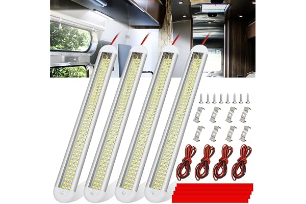 Linkstyle 4PCS 12V LED interiörljusstång, 120 lysdioder 6500K 1600LM ljuslist med på/av brytare, interiörremsa lampa för skåpbil husbil båt