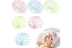 ELALOVE 6 Bonnet de Douche Femme Imperméables Réutilisables Charlotte Cheveux Douche pour Enfants et Adultes avec Bandes Élastiques Confortables pour Bain Spa Maquillage Maison