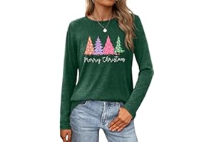 VVNTY Christmas Long Sleeve Shirt for Women Merry Christmas Shirts Casual Xmas Graphic Blouse