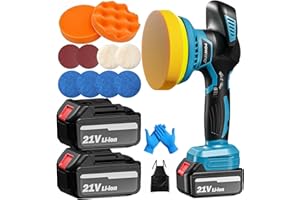 POWRIFIC 21V Akku Poliermaschine Set mit 2 Akkus – Exzenter Poliermaschine für Auto, Möbel & Metall – 6 Geschwindigkeiten, Kabellos, 15 cm Polierteller für Autopflege & DIY
