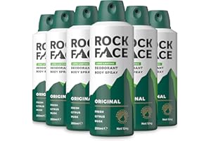 ROCKFACE Rock Face Men's Body Spray - Original Fragrance Body Spray Deodorant for Men, 200ml, Fresh Citrus Scent, Long Lasting, Multipack of 6