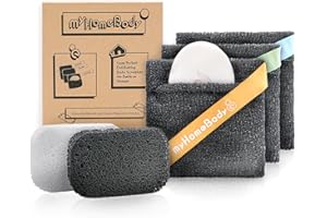 myHomeBody Pochettes de savon à éponge exfoliante, Éponges exfoliantes pour le corps pour le bain ou la douche, lot de 3 + en prime 2 pièces pour l’élévateur de savon