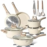 Batterie Cuisine Boreine Induction 7 Pièces Fonte Alu Antiadhésif Marron